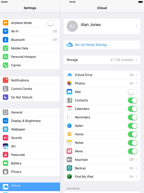 Press iCloud Drive.