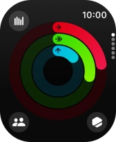 The screen will tell you how far you are from completing your daily activity goals. When the coloured rings are closed, you've reached the goals of your daily activity. The screen will tell you how far you are from completing your daily activity goals. When the coloured rings are closed, you've reached the goals of your daily activity.