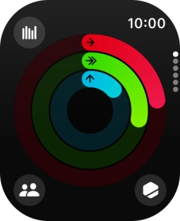 The screen will tell you how far you are from completing your daily activity goals. When the coloured rings are closed, you've reached the goals of your daily activity. The screen will tell you how far you are from completing your daily activity goals. When the coloured rings are closed, you've reached the goals of your daily activity.