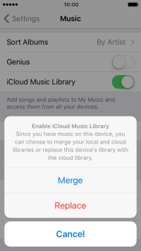 Press Merge to merge the music library on your phone with the iCloud Music Library.