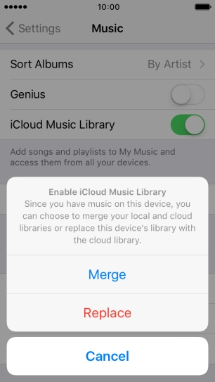 Press Merge to merge the music library on your phone with the iCloud Music Library. Press Merge to merge the music library on your phone with the iCloud Music Library.