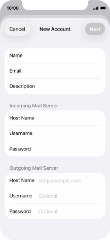 Press Host Name and key in the name of your email provider's outgoing server. Please note that if you can't send email messages when using your email provider's outgoing server, key in smtp.vodafone.net.au (Vodafone's outgoing server).