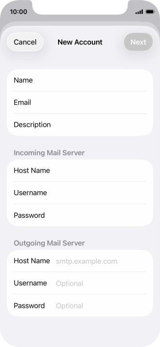 Press Host Name and key in the name of your email provider's outgoing server. Please note that if you can't send email messages when using your email provider's outgoing server, key in smtp.vodafone.net.au (Vodafone's outgoing server).