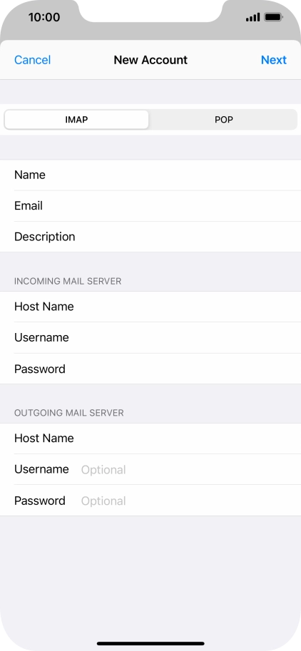 Press Username and key in the username for your email account. Please note that if you're using Vodafone's outgoing server, leave the username field empty.