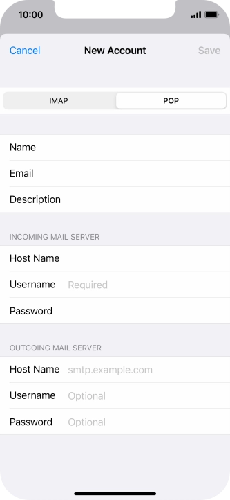 Press Username and key in the username for your email account.