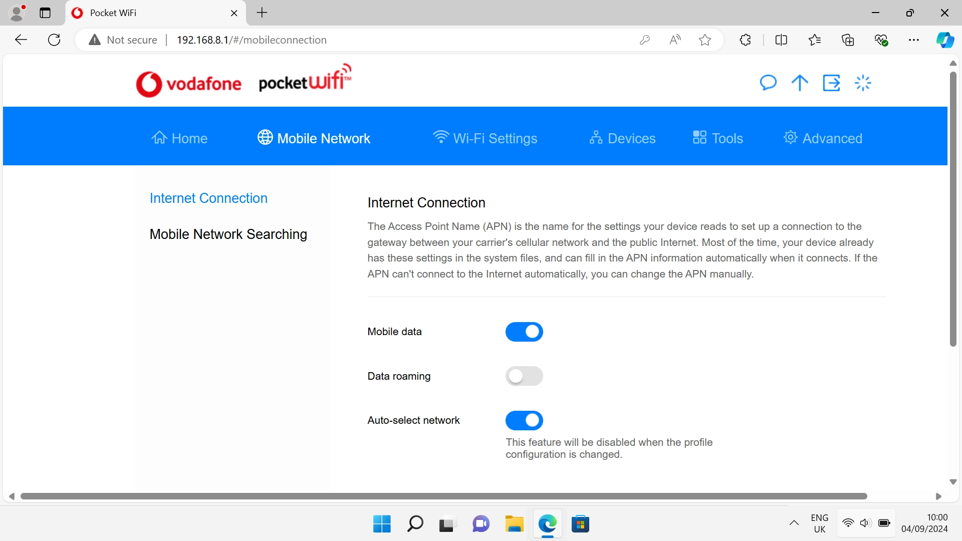 Click Mobile Network Searching.