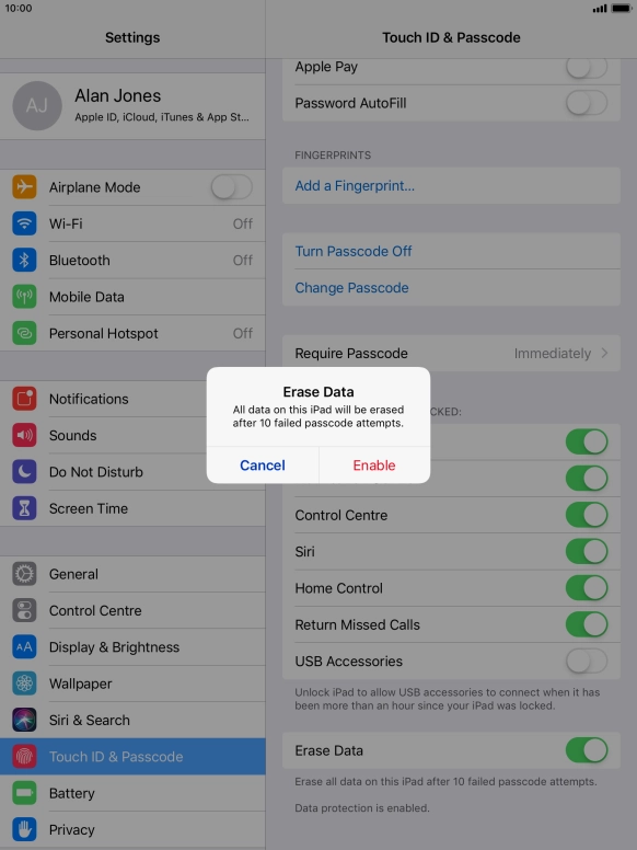 If you turn on the function, press Enable. If you turn on the function, press Enable.