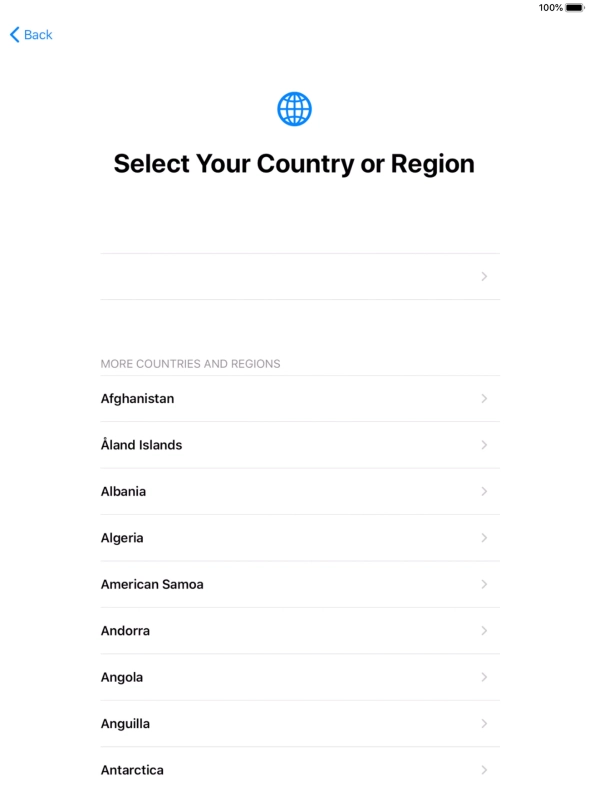 Press the required country or area.