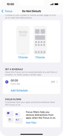 Press Add Schedule and follow the instructions on the screen to select settings for automatic activation of Do Not Disturb. Press Add Schedule and follow the instructions on the screen to select settings for automatic activation of Do Not Disturb.