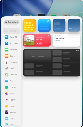 Press the required widget. Press the required widget.