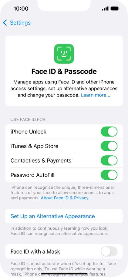 Press the indicators next to the required settings to turn them on or off.