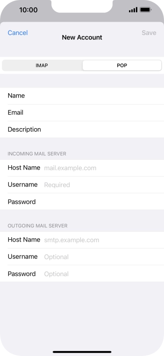 Press Host Name and key in the name of your email provider's incoming server. Press Host Name and key in the name of your email provider's incoming server.