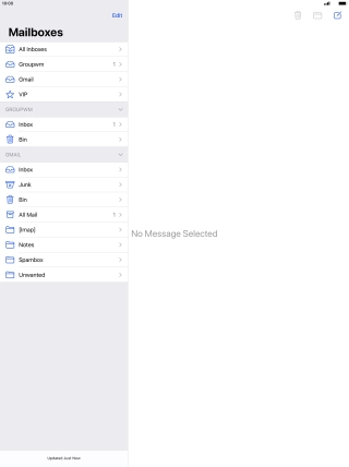 Press the required email account. Press the required email account.