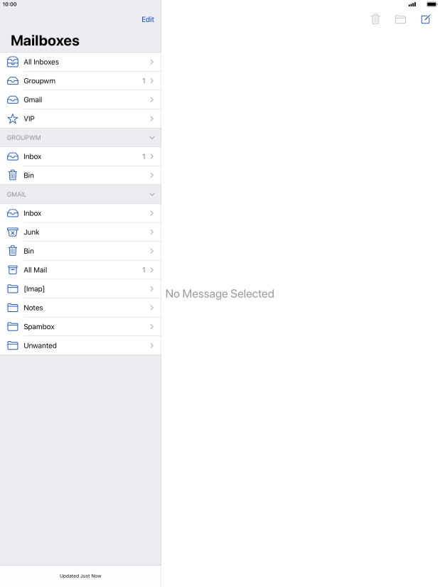 Press the required email account. Press the required email account.