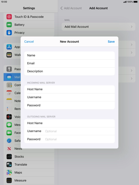 Press Username and key in the username for your email account. Please note that if you're using Vodafone's outgoing server, leave the username field empty. Press Username and key in the username for your email account. Please note that if you're using Vodafone's outgoing server, leave the username field empty.