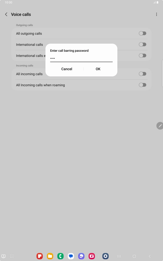 Key in your barring password and press OK. The default barring password is 0000.