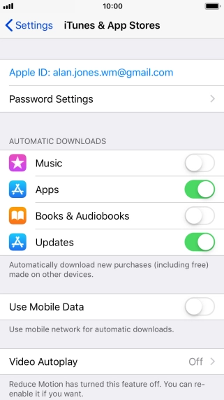 Press the indicator next to the required content type to turn the function on or off.