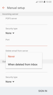 Press Never to keep email messages on the server when you delete them on your phone. Press Never to keep email messages on the server when you delete them on your phone.