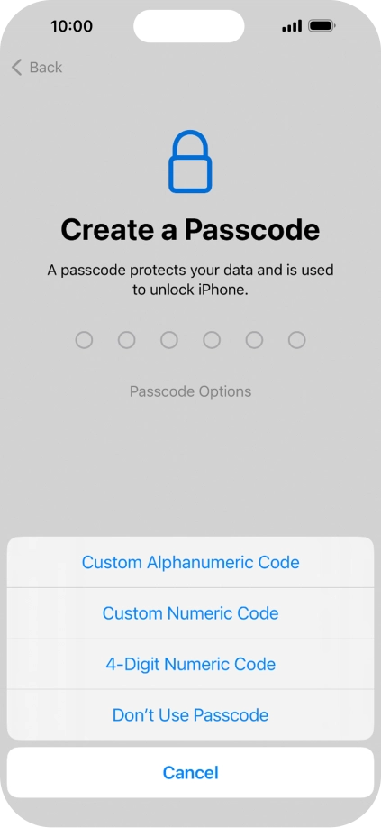 Follow the instructions on the screen to turn on use of phone lock code or press Don't Use Passcode. Follow the instructions on the screen to turn on use of phone lock code or press Don't Use Passcode.