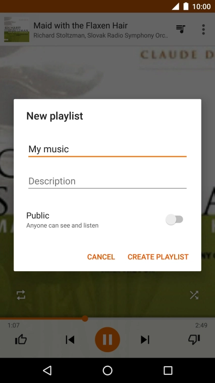 Key in a name for the playlist and press CREATE PLAYLIST.