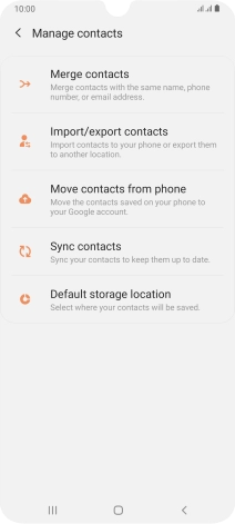Press Import/export contacts. Press Import/export contacts.
