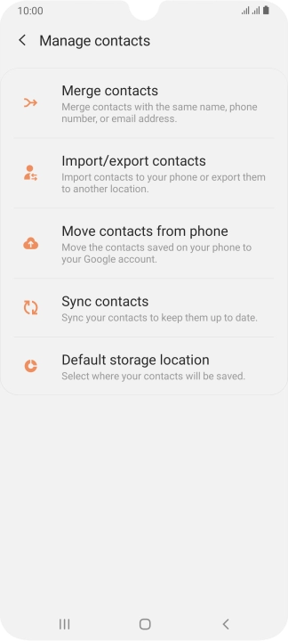 Press Import/export contacts. Press Import/export contacts.