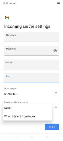 Press Never to keep email messages on the server when you delete them on your phone. Press Never to keep email messages on the server when you delete them on your phone.