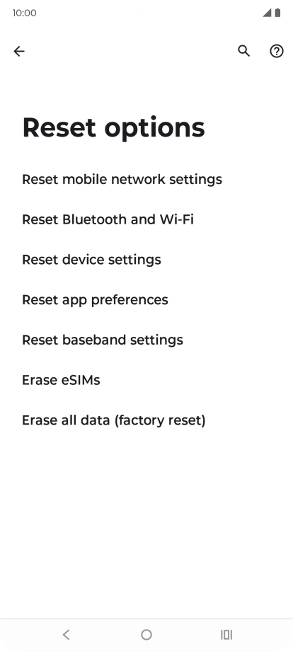Press Erase all data (factory reset).