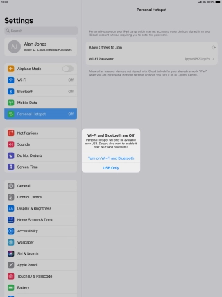 If Wi-Fi is turned off, press Turn on Wi-Fi and Bluetooth. If Wi-Fi is turned off, press Turn on Wi-Fi and Bluetooth.