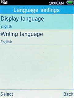 Select Display language and press the Left selection key.