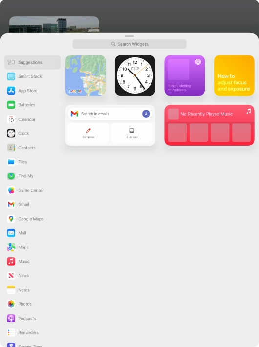 Press the required widget. Press the required widget.