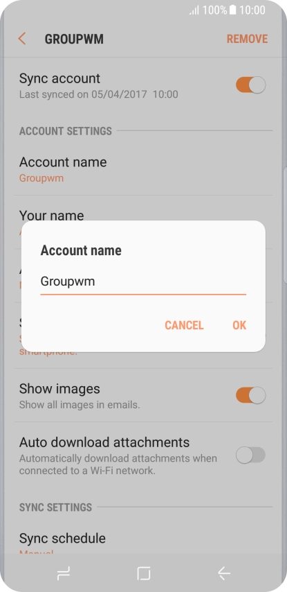 Key in the required name for the email account and press OK. Key in the required name for the email account and press OK.