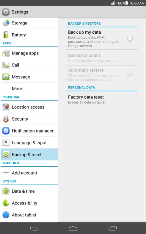Press Factory data reset.