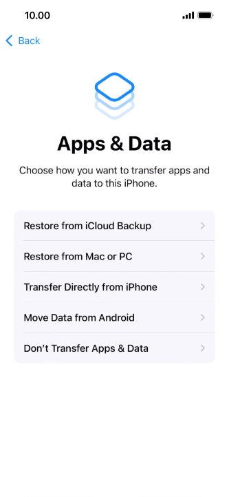 Press Don't Transfer Apps & Data and follow the instructions on the screen to finish the activation. Press Don't Transfer Apps & Data and follow the instructions on the screen to finish the activation.
