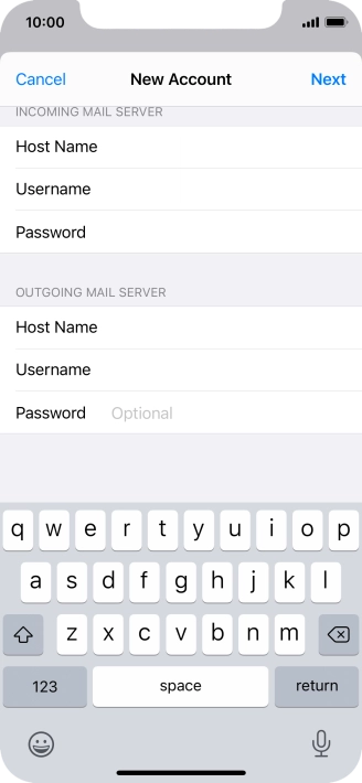 Press Password and key in the password for your email account. Please note that if you're using Vodafone's outgoing server, leave the password field empty.