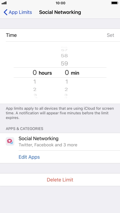 Set the required time limit for use of the selected category.