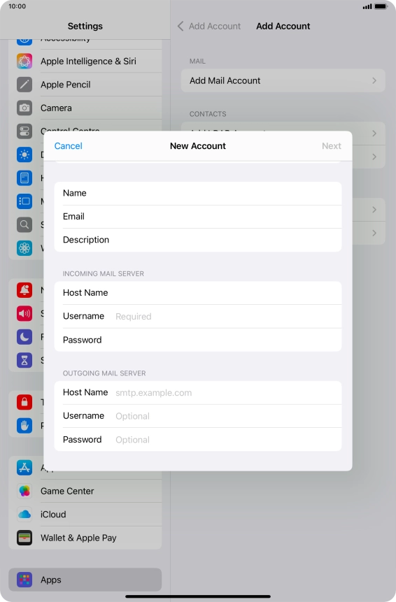 Press Username and key in the username for your email account. Press Username and key in the username for your email account.