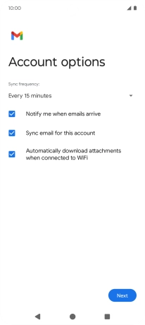 If this screen is displayed, you email account has been recognised and set up automatically. Follow the instructions on the screen to key in more information and finish setting up your phone.