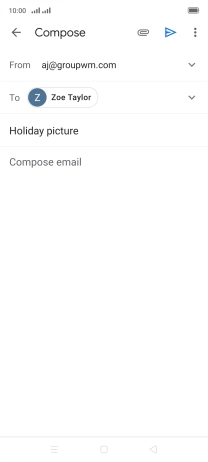 Press the text input field and write the text for your email message. Press the text input field and write the text for your email message.