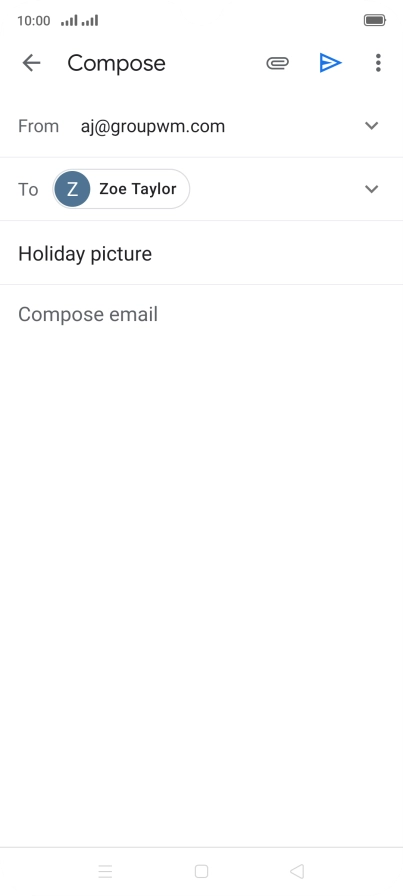 Press the text input field and write the text for your email message. Press the text input field and write the text for your email message.