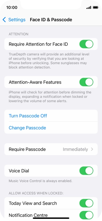 Press Turn Passcode Off and key in the phone lock code.