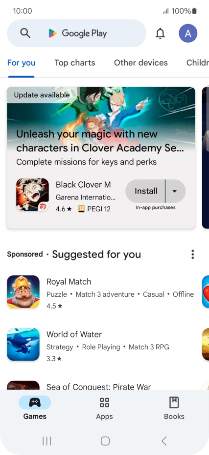 Press the search field.