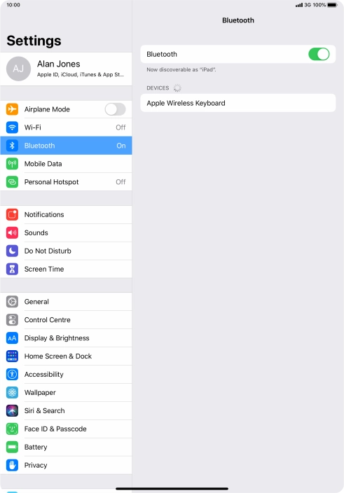 Press the required Bluetooth device and follow the instructions on the screen to pair the device with your tablet. Press the required Bluetooth device and follow the instructions on the screen to pair the device with your tablet.