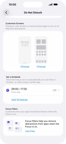 Press Add Schedule and follow the instructions on the screen to select settings for automatic activation of Do Not Disturb.