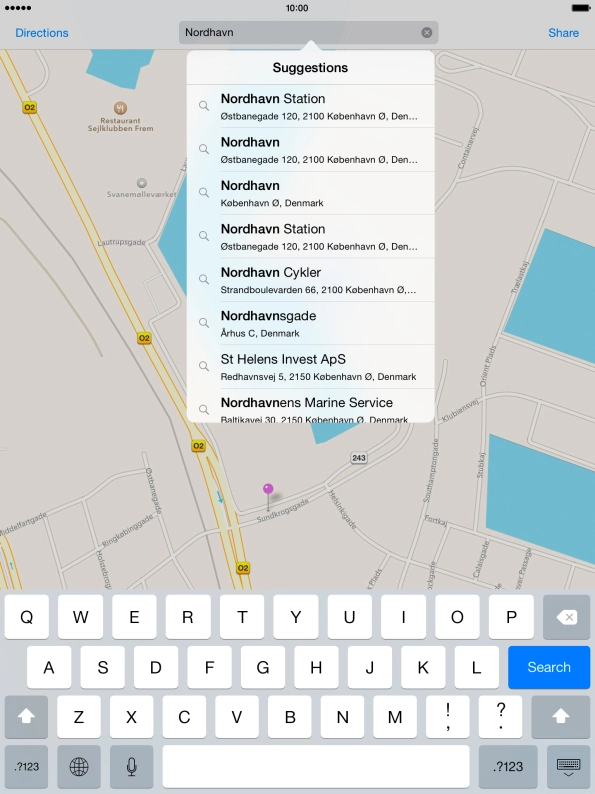 Key in the required destination and press Search.
