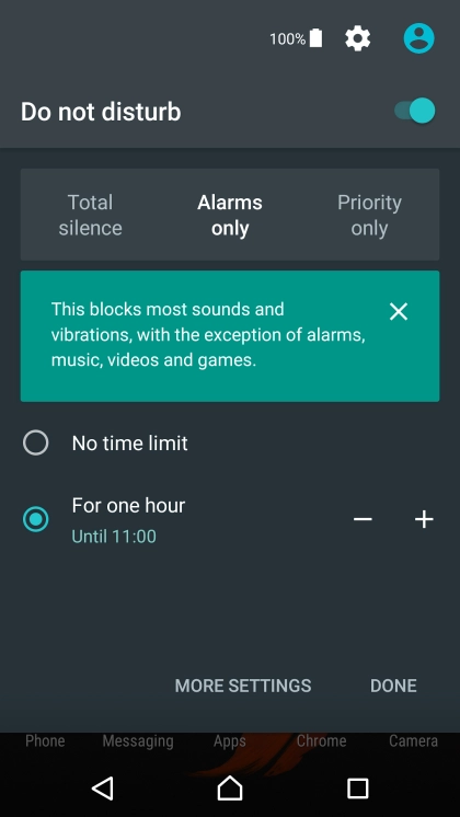 Press DONE to turn on silent mode.