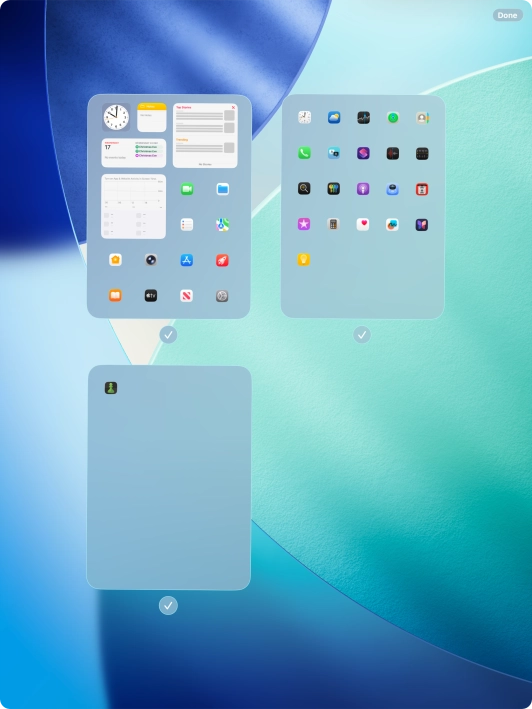 Press the field below the required home screen page to turn page view on or off. Press the field below the required home screen page to turn page view on or off.