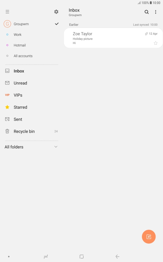 Press the required email account. Press the required email account.