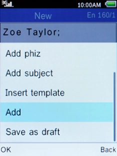 Select Add and press the Left selection key.
