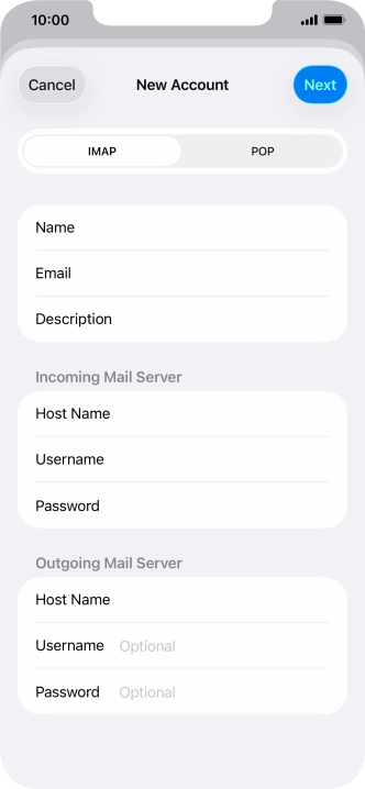 Press Username and key in the password for your email account. Please note that if you're using Vodafone's outgoing server, leave the password field empty.